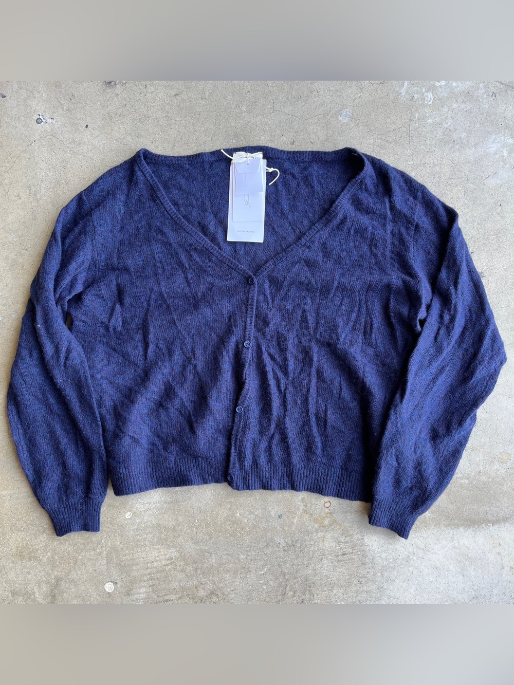 American Vintage Women’s Navy V-Neck Button Cardigan Sweater Dumy